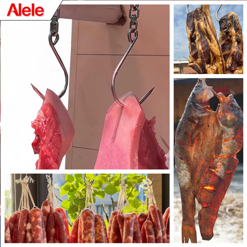 Alele 4pcs Swiveling Meat Hooks, 6mm Heavy Duty Stainless Steel Processing Butcher Hooks Fish Hunting Carcass Hanging Hook Pack of 4 (10 inch 6mm Swiveling Meat Hook) - Image 4